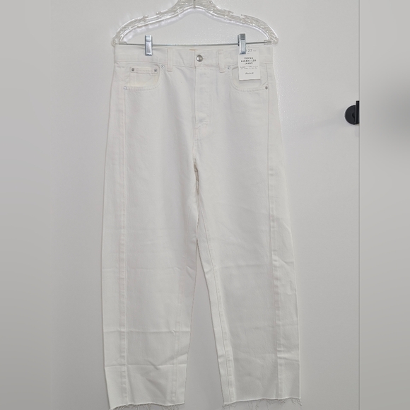 Madewell Barrel Leg Jeans 27 White Pieced Sculpted Raw Hem Cotton Minimalist NWT - Picture 11 of 12